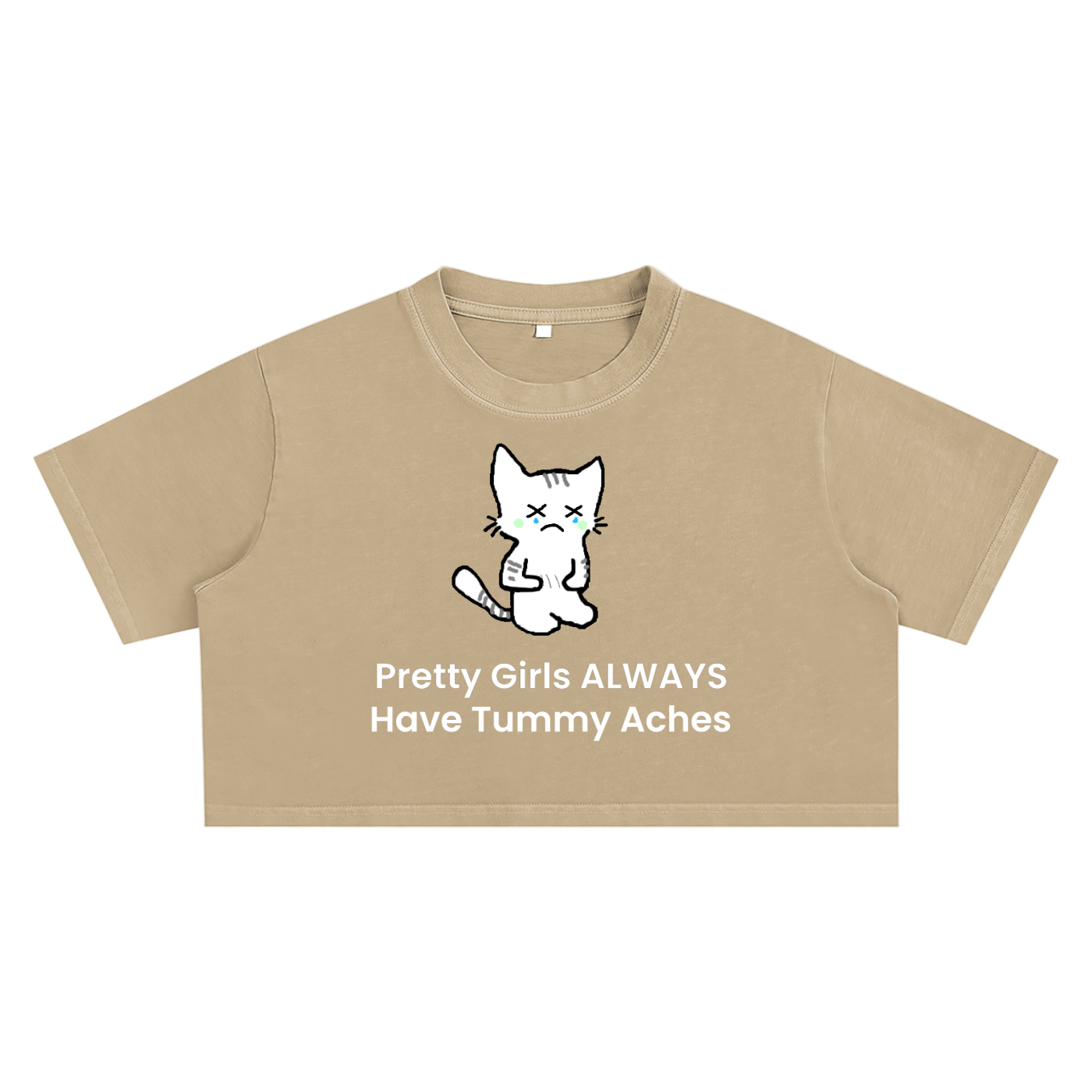 Pretty Girls Always Have Tummy Aches - Acid Wash Crop Top
