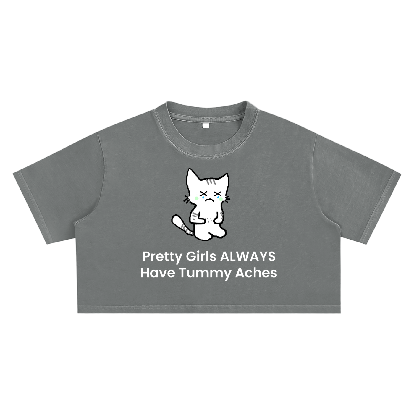 Pretty Girls Always Have Tummy Aches - Acid Wash Crop Top