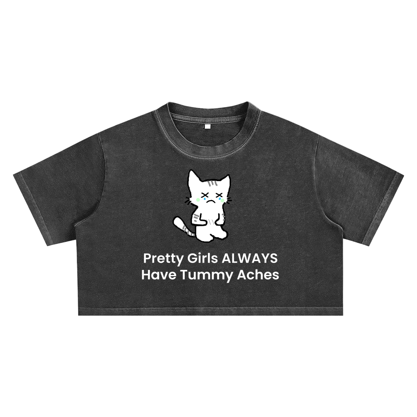 Pretty Girls Always Have Tummy Aches - Acid Wash Crop Top
