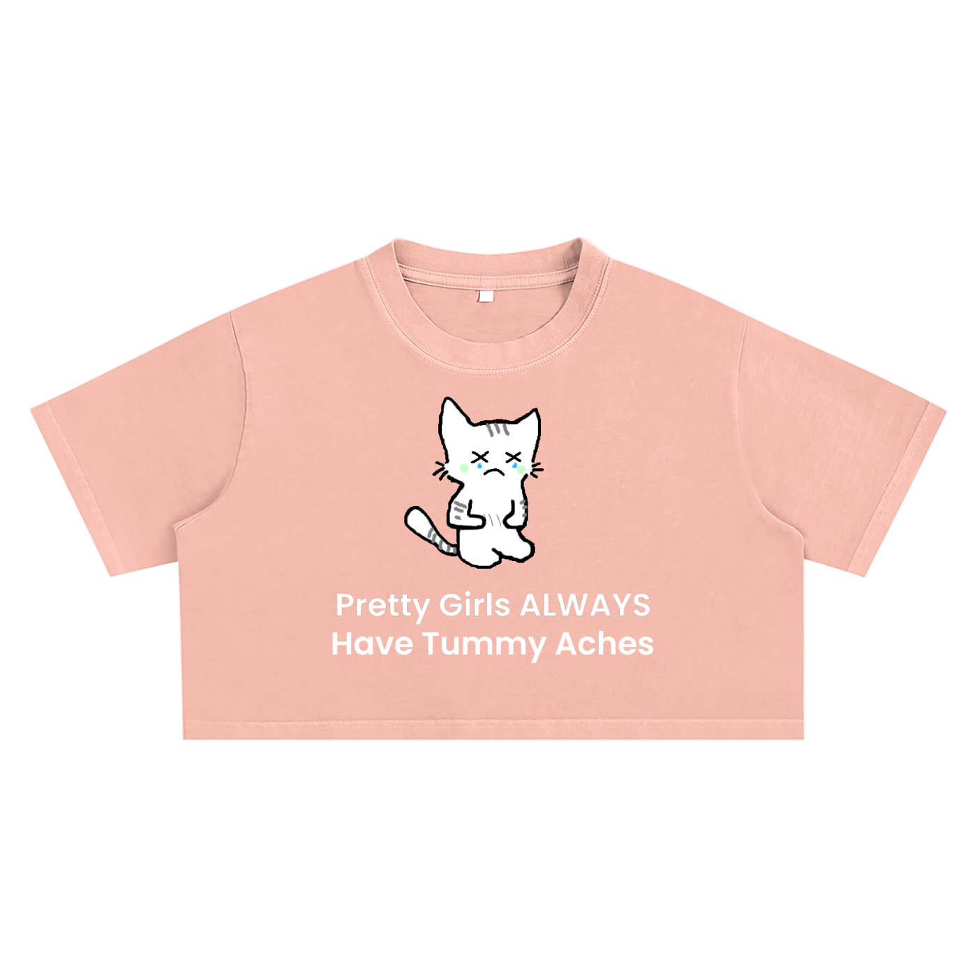 Pretty Girls Always Have Tummy Aches - Acid Wash Crop Top